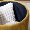 2-Piece Set Round Chenille Storage Ottoman, Equipped with a Drum Shaped Small Stool, Storage Space