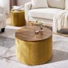 2-Piece Set Round Chenille Storage Ottoman, Equipped with a Drum Shaped Small Stool, Storage Space