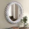 Vintage Wood Round Hanging Gear Shape Heavy Decorative Mirror For Bathroom Living Room Entryway