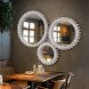 Vintage Wood Round Hanging Gear Shape Heavy Decorative Mirror For Bathroom Living Room Entryway