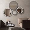 Vintage Wood Round Hanging Gear Shape Heavy Decorative Mirror For Bathroom Living Room Entryway