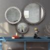 Vintage Wood Round Hanging Gear Shape Heavy Decorative Mirror For Bathroom Living Room Entryway