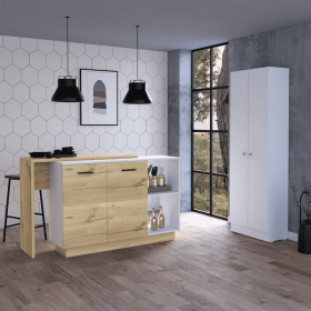 2 Piece Aspen Kitchen Island Set, Wall Cabinets or Pantry Cabinet , White /Light Oak (Option: Miami)