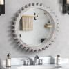 Vintage Wood Round Hanging Gear Shape Heavy Decorative Mirror For Bathroom Living Room Entryway