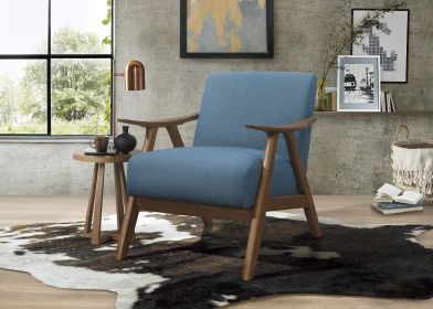 Casual Transitional Greeley Collection Accent Chair Solid Wood Living Room Office Furniture (Color: Blue/Light Wood)