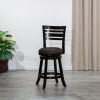 30" Bar Height Slat Back Swivel Stool, Espresso Finish, Fabric Seat
