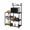 Kitchen Baker's Rack Utility Storage Shelf 35.5" Microwave Stand 4-Tier 3-Tier Shelf for Spice Rack Organizer Workstation with 10 Hooks RT