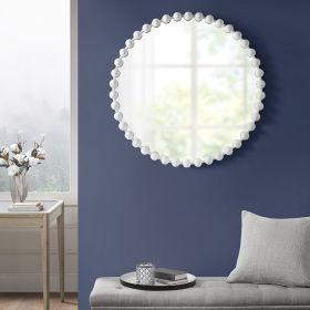 Beaded Round Wall Mirror (Color: White, size: 36")