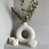 White Ceramic Vase White Vases For Decor; Modern Home Decor Vase; Boho Vases For Decor; Circle Vase; Round Vase; Donut Vase; Decorative Vase