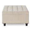 Large square storage ottoman with wooden legs, Upholstered button tufted coffee table with nail trims for Living Space