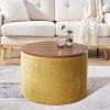 2-Piece Set Round Chenille Storage Ottoman, Equipped with a Drum Shaped Small Stool, Storage Space