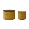 2-Piece Set Round Chenille Storage Ottoman, Equipped with a Drum Shaped Small Stool, Storage Space