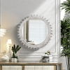 Vintage Wood Round Hanging Gear Shape Heavy Decorative Mirror For Bathroom Living Room Entryway