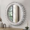 Vintage Wood Round Hanging Gear Shape Heavy Decorative Mirror For Bathroom Living Room Entryway