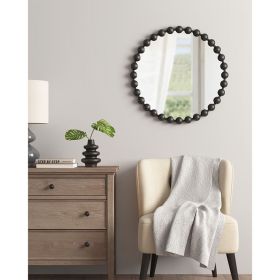 Beaded Round Wall Mirror (Color: Black, size: 27")