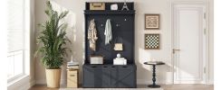Hall Tree with Storage Bench, Entryway Bench with Drawer and 5 Hooks, Coat Rack with Display Shelf for Hallway Entryways