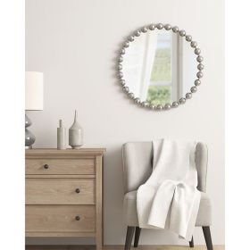 Beaded Round Wall Mirror (Color: Silver, size: 27")