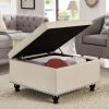 Large square storage ottoman with wooden legs, Upholstered button tufted coffee table with nail trims for Living Space