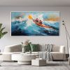 Hand Painted Oil Painting Custom Kayaking Sports Wall Art Original Water Surfing Sports Abstract Blue Ocean Canvas Oil Painting Minimalist Wall Decor
