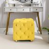 Yellow Modern Velvet Upholstered Ottoman, Exquisite Small End Table, Soft Foot Stool,Dressing Makeup Chair, Comfortable Seat for Living Room, Bedroom