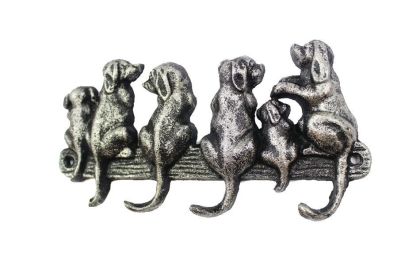 Cast Iron Dog Wall Hooks 8" (Finish: Rustic Silver)