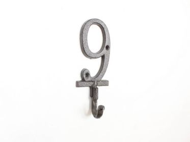 Cast Iron Number Wall Hook 6" (Option: 9 - Cast Iron)
