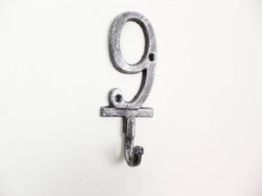 Cast Iron Number Wall Hook 6" (Option: 9 - Rustic Silver)