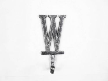Cast Iron Letter W Alphabet Wall Hook 6" (Finish: Rustic Silver)