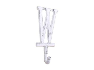 Cast Iron Letter W Alphabet Wall Hook 6" (Finish: Whitewashed)
