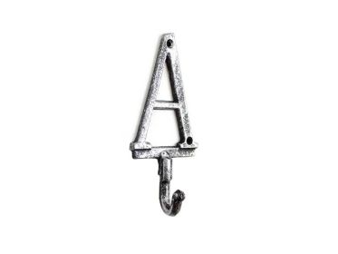Cast Iron Letter A Alphabet Wall Hook 6" (Finish: Rustic Silver)