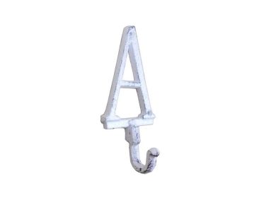 Cast Iron Letter A Alphabet Wall Hook 6" (Finish: Whitewashed)