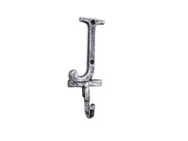 Cast Iron Letter J Alphabet Wall Hook 6" (Finish: Rustic Silver)