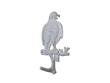 Cast Iron Eagle Sitting on a Tree Branch Decorative Metal Wall Hook 6.5" (Finish: Whitewashed)