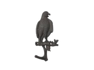 Cast Iron Eagle Sitting on a Tree Branch Decorative Metal Wall Hook 6.5" (Finish: Cast Iron)