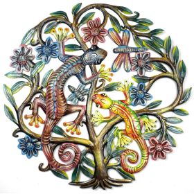 24 Inch Painted Gecko Metal Wall Art - Croix des Bouquets (Option: Gecko Tree of Life)