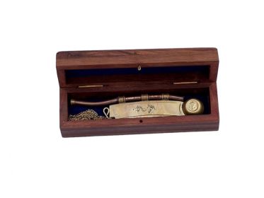 Bosun Whistle 6" w/Rosewood Box (Finish: Antique Brass)