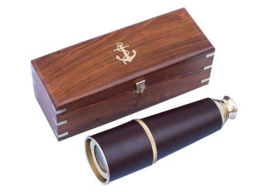 Deluxe Class Admiral's Spyglass Telescope 27" with Rosewood Box (Finish: Brass / Brown Leather)