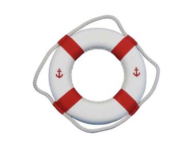 Classic White Decorative Anchor Lifering With Red Bands (size: 10")