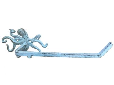Cast Iron Octopus Toilet Paper Holder 11" (Finish: Rustic Light Blue)