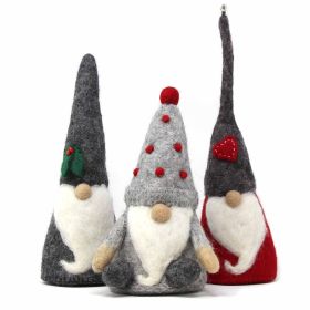 Handcrafted Felt Holiday Winter Gnomes, Set of 3 (Color: Grey/Red)