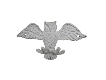 Cast Iron Flying Owl Decorative Metal Talons Wall Hooks 6" (Finish: Whitewashed)