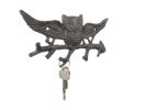 Cast Iron Flying Owl Landing on a Tree Branch Decorative Metal Wall Hooks 7.5"