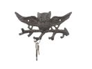 Cast Iron Flying Owl Landing on a Tree Branch Decorative Metal Wall Hooks 7.5"