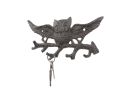 Cast Iron Flying Owl Landing on a Tree Branch Decorative Metal Wall Hooks 7.5"