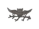Cast Iron Flying Owl Landing on a Tree Branch Decorative Metal Wall Hooks 7.5"