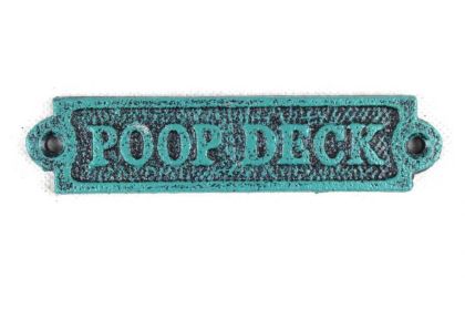 Cast Iron Poop Deck Sign 6" (Finish: Seaworn Blue)