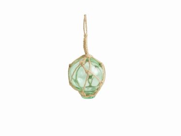 Japanese Glass Ball Fishing Float With Brown Netting Decoration 2" (Color: Seafoam Green)