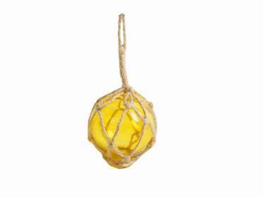 Japanese Glass Ball Fishing Float With Brown Netting Decoration 2" (Color: Yellow)