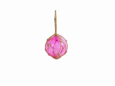 Japanese Glass Ball Fishing Float With Brown Netting Decoration 4" (Color: Pink)