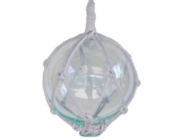 Japanese Glass Ball Fishing Float With White Netting Decoration 6" (Color: Clear)
